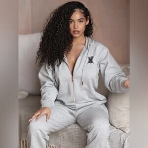 Rihanna Savage X Fenty Grey Logo Hooded loungewear bodysuit pajamas - Size M/L